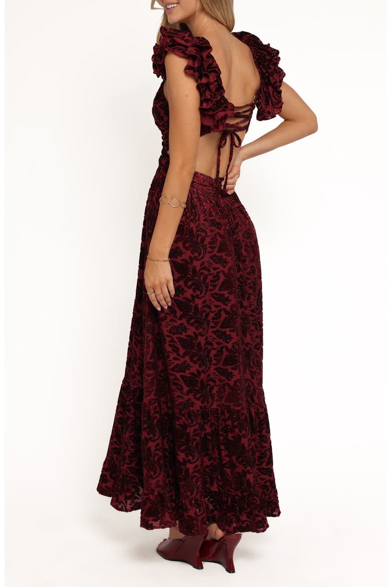Harmony Beaded Cutout Maxi Dress, Alternate, color, BURGUNDY METALLIC FLORAL