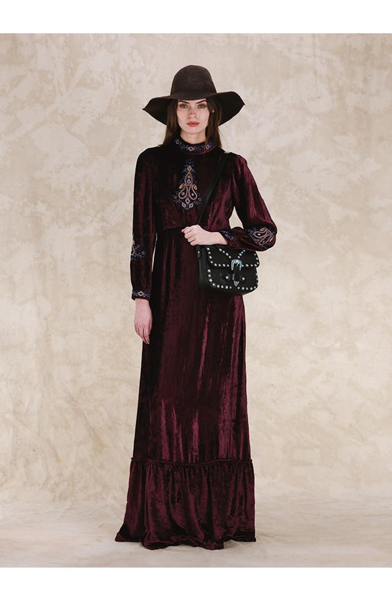 Fortela Maxi Velvet Embroidery Dress, Alternate, color, Violet