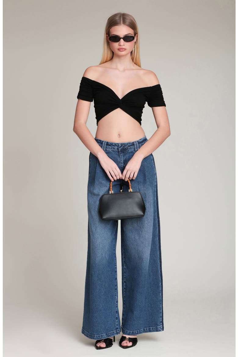 Off the Shoulder Crop Top, Alternate, color, BLACK