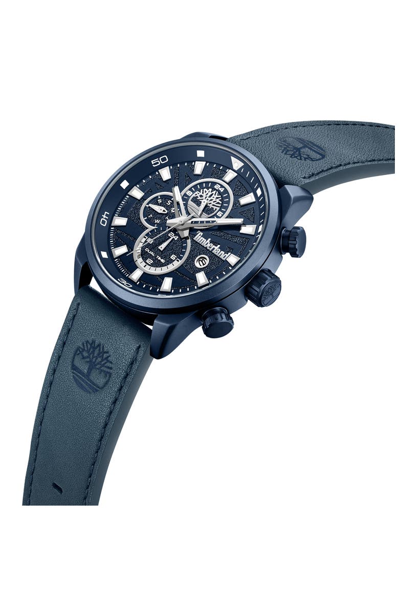 Henniker II Multifunction Chronogrpah Leather Strap Watch, 46mm, Alternate, color, NAVY