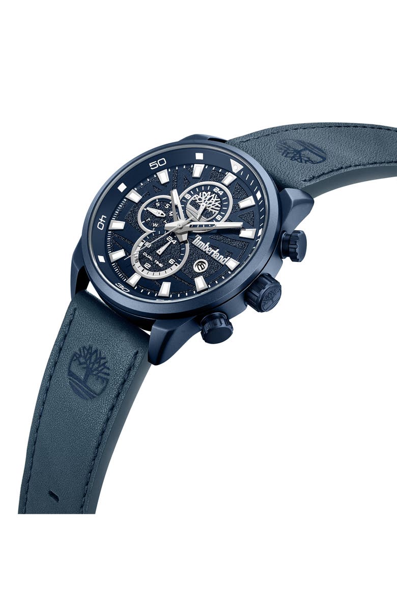 Timberland Henniker II Multifunction Chronogrpah Leather Strap Watch, 46mm, Alternate, color, Navy