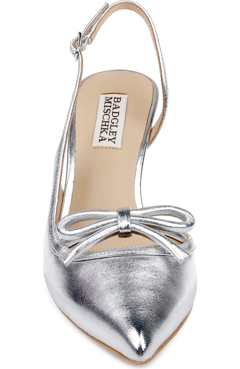 Badgley Mischka Bridal Georgie Slingback Half d'Orsay Pointed Toe Pump, Alternate, color, Silver Leather