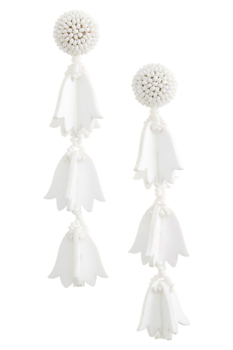 Runway Bellflower Drop Earrings, Main, color, WHITE
