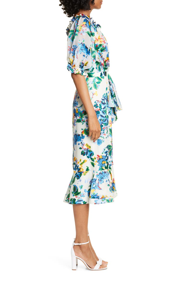 Olivia Silk Midi Dress, Alternate, color, CREAM BEGONIA