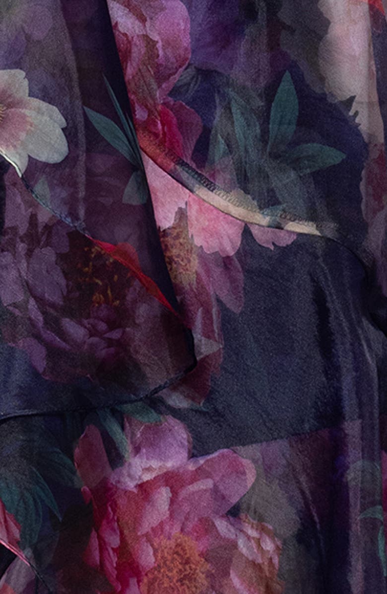 Betsy & Adam Floral Organza Gown, Alternate, color, Navy/ Multi