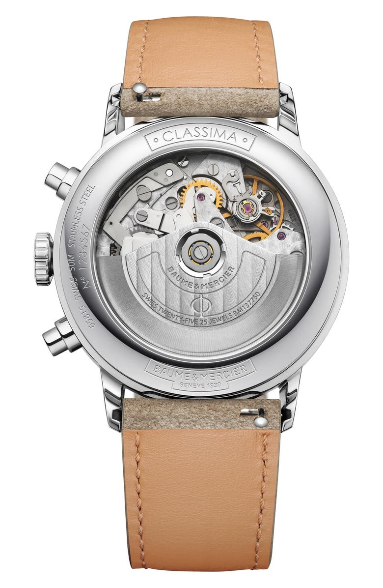 Baume & Mercier Classima Chronograph Leather Strap Watch, 42mm, Alternate, color, Sand And Anthracite