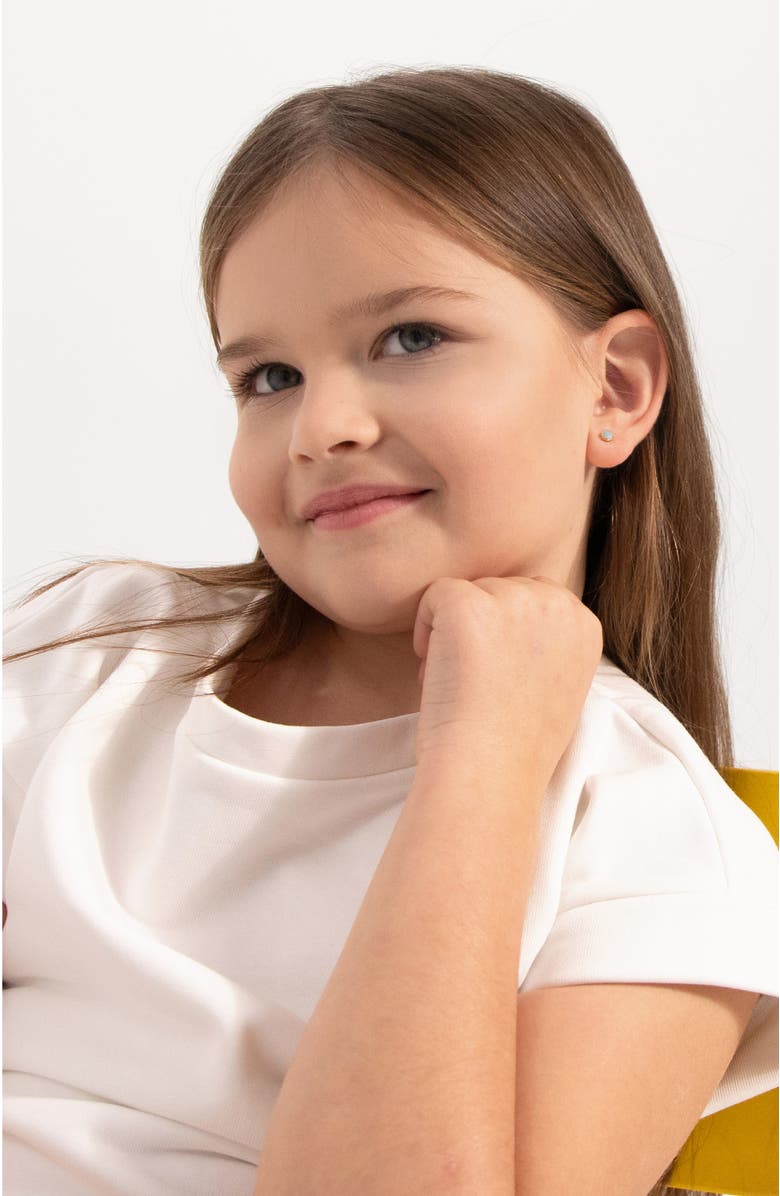 In Season Jewelry 14k Opal Bezel Girl Earrings, Alternate, color, White