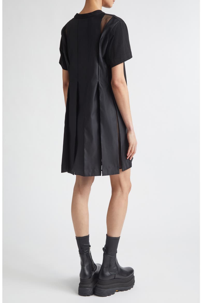 Cotton Jersey & Nylon Twill Dress, Alternate, color, BLACK