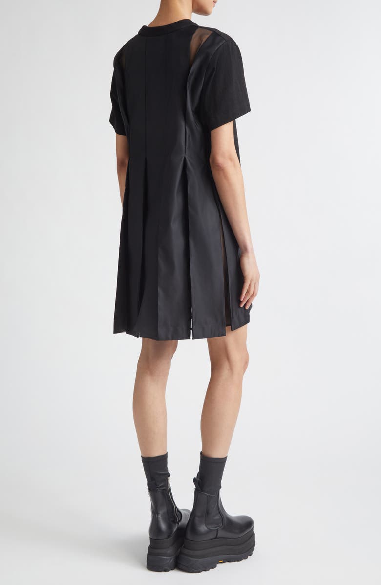 Sacai Cotton Jersey & Nylon Twill Dress, Alternate, color, Black