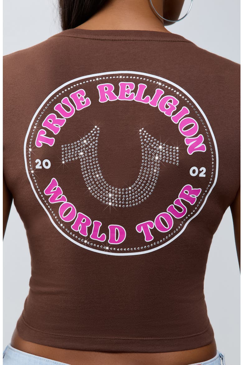 Crystal Logo Notched Neck Baby Tee, Alternate, color, ROCKY ROAD