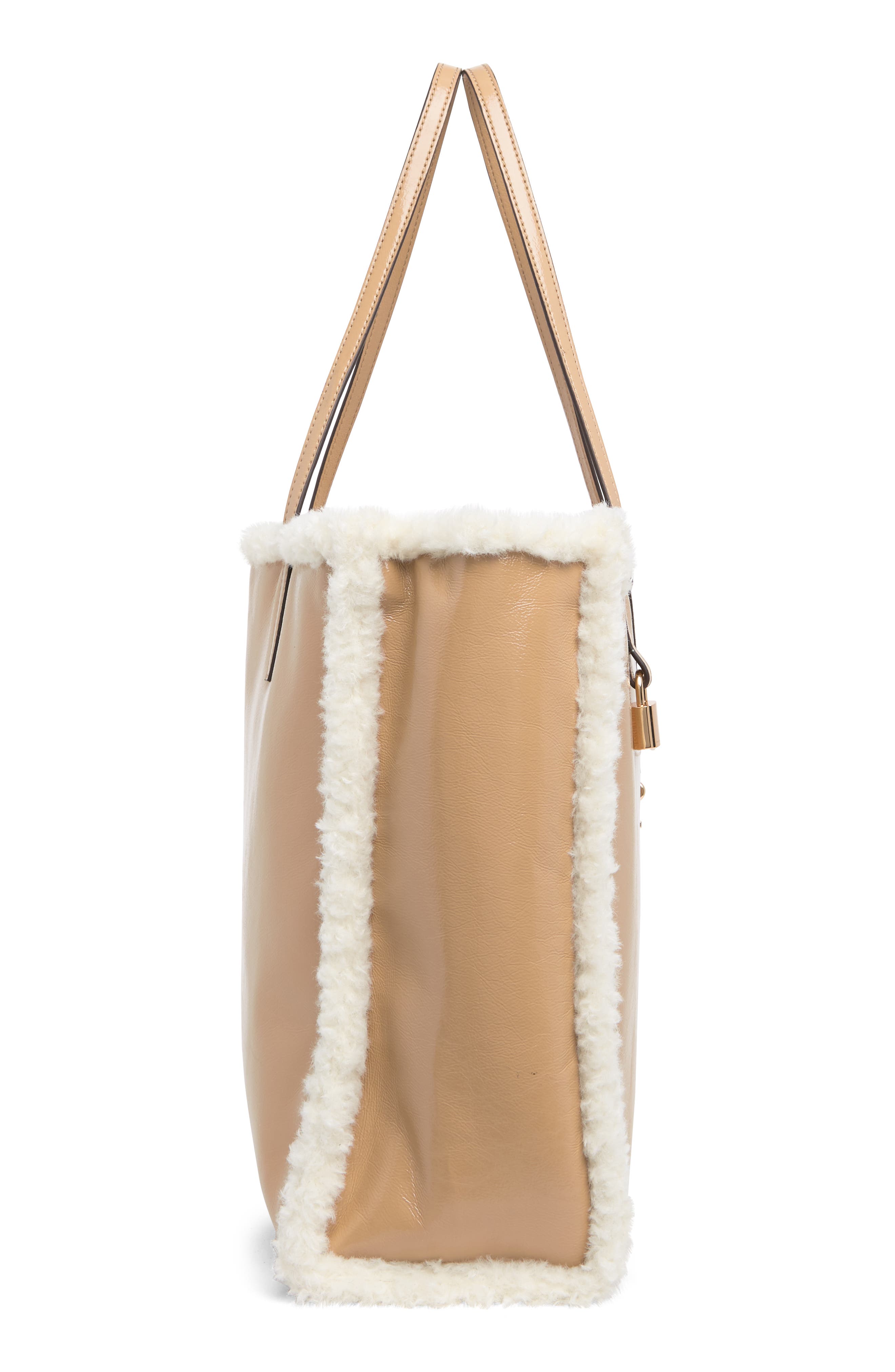 Grind Faux Shearling Trim Tote Bag, Alternate, color, ICED COFFEE