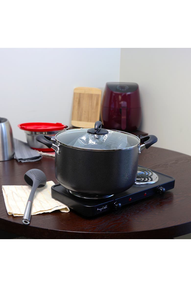 Clairborne 6 Quart Aluminum Hammered Tone Dutch Oven with Lid, Alternate, color, Black