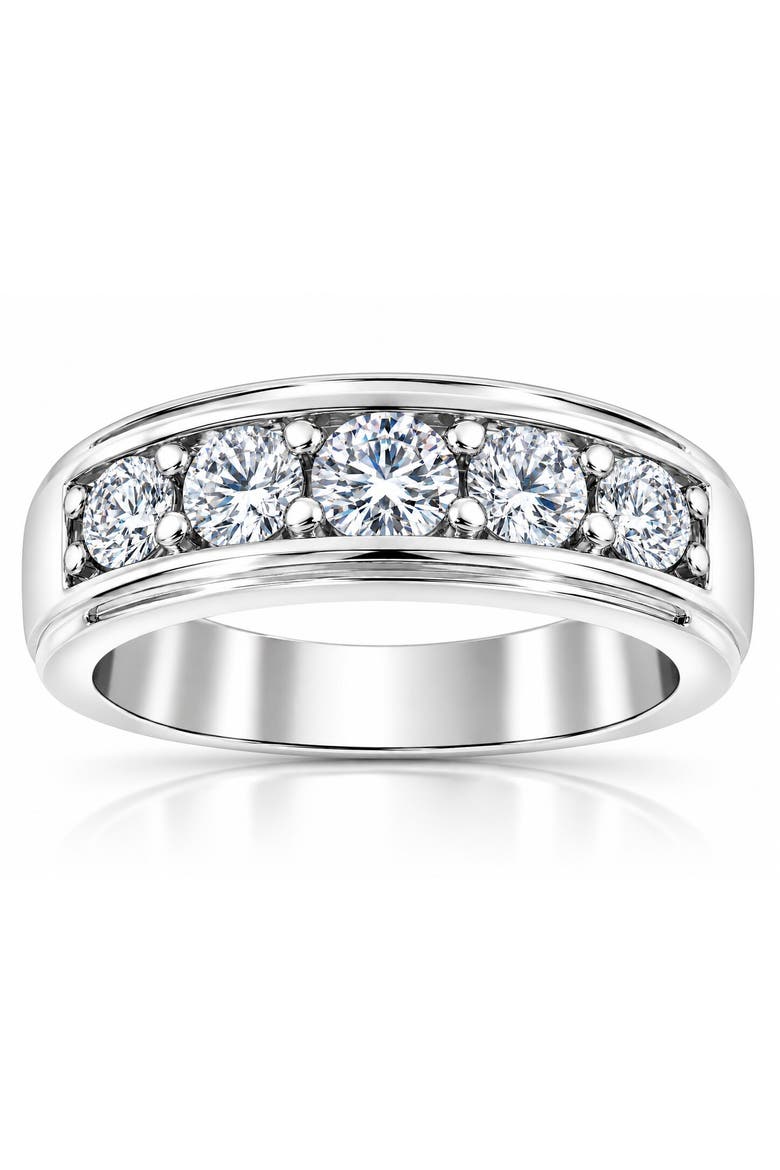 1 1/2ct Men's Diamond Wedding Anniversary Ring In 10k Gold Lab Grown Five Stone, Main, color, 10k White Gold