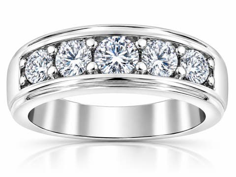 1 1/2Ct Men's Diamond Wedding Anniversary Ring in 10k Gold Lab Grown Five Stone