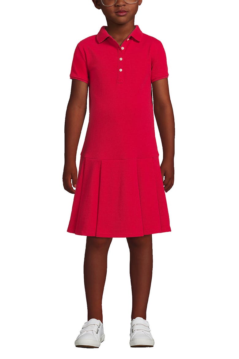School Uniform Girls Short Sleeve Mesh Pleated Polo Dress, Main, color, Red