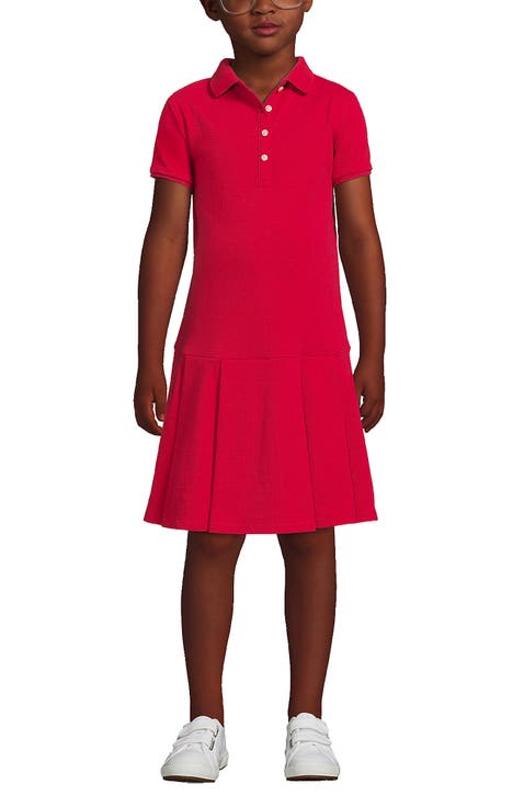 School Uniform Girls Short Sleeve Mesh Pleated Polo Dress