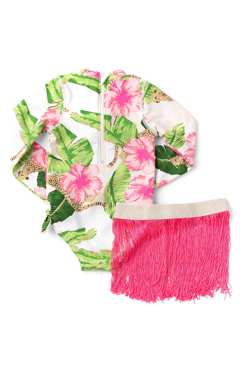 Shade Critters Kids' Long Sleeve One-Piece Swimsuit with Fringe Skirt Set, Alternate, color, White Multi