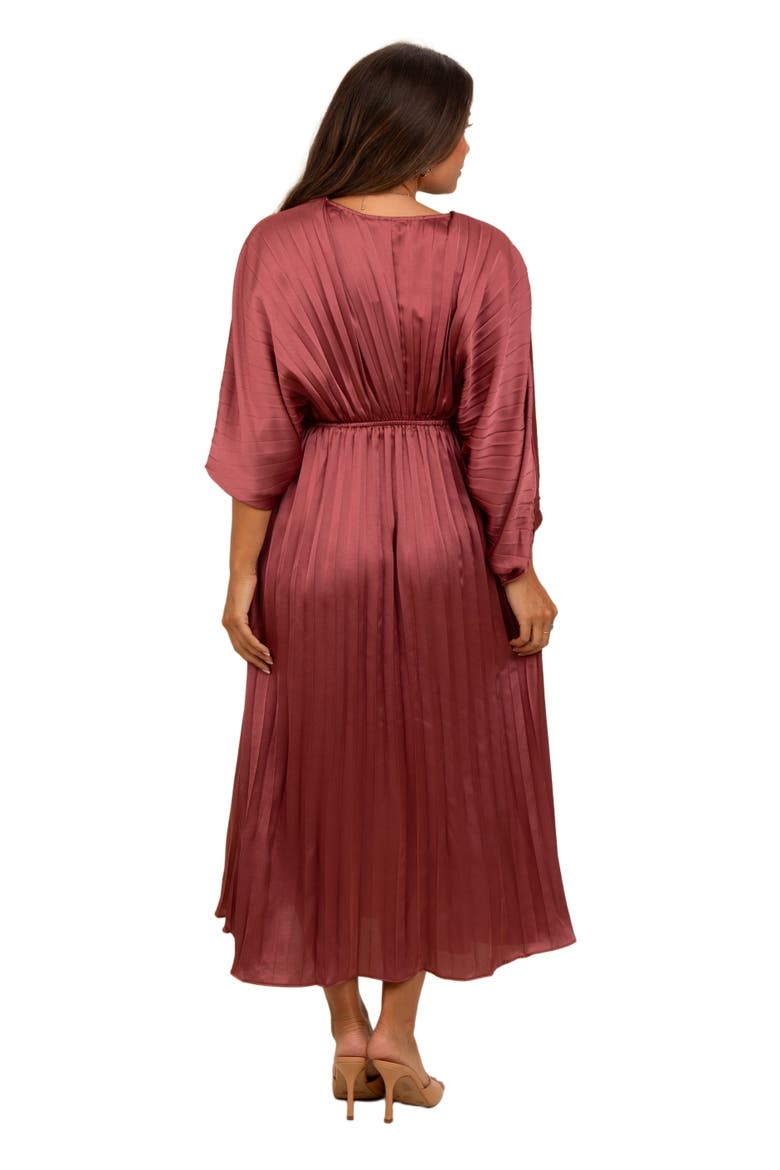 Satin Pleated V-Neck Maxi Dress, Alternate, color, Mauve