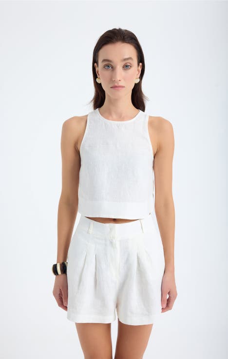 Lena 100% Linen Sleeveless Crop Top