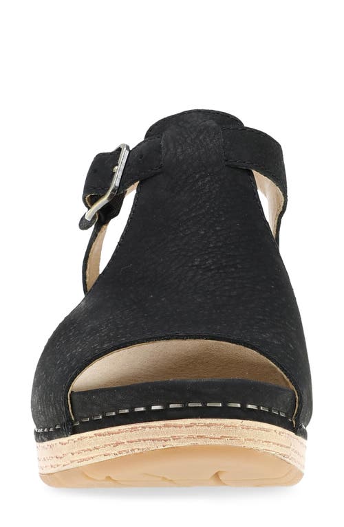 Dansko Laverne Ankle Strap Peep Toe Platform Sandal In Black Milled Nubuck
