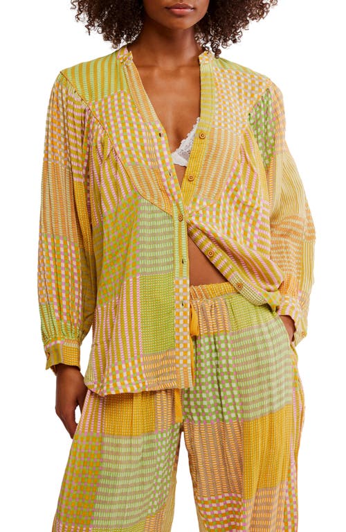 Free People Night After Night Cotton Button-up Pajama Shirt In Multi