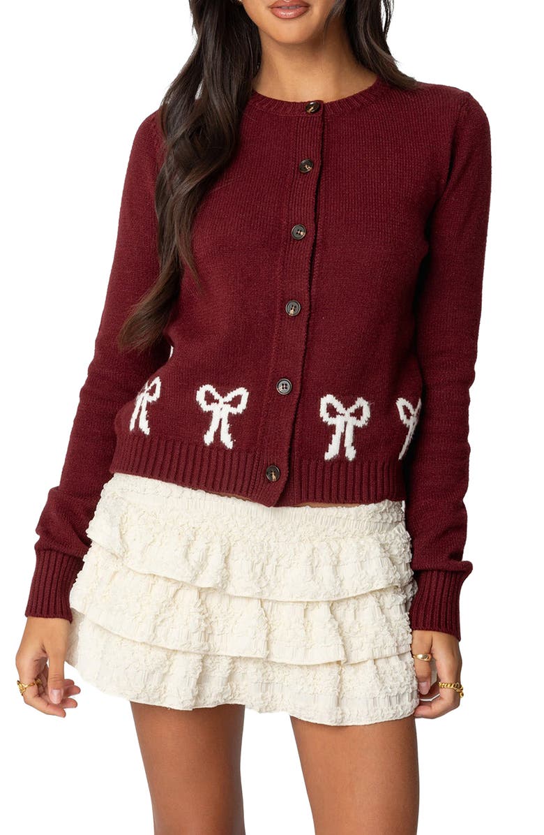EDIKTED Rona Intarsia Bow Cardigan, Main, color,