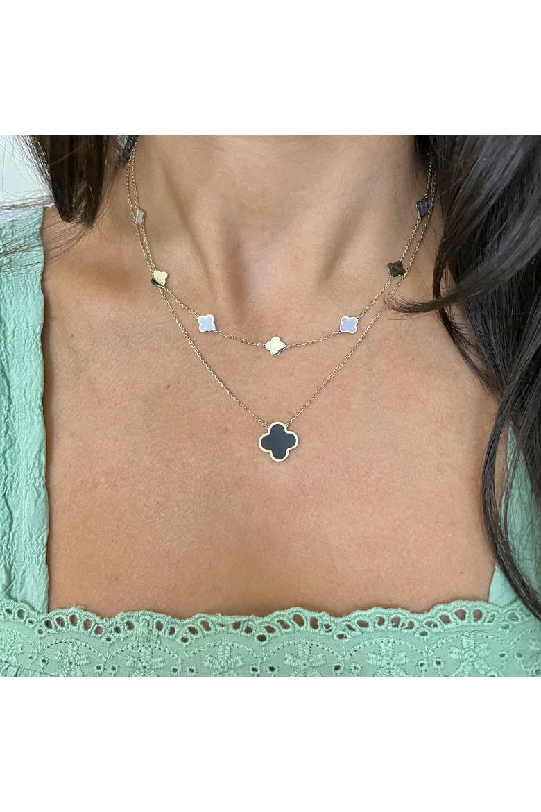 Mini Mother of Pearl and Gold Clover Necklace, Alternate, color, Mother of Pearl and Gold