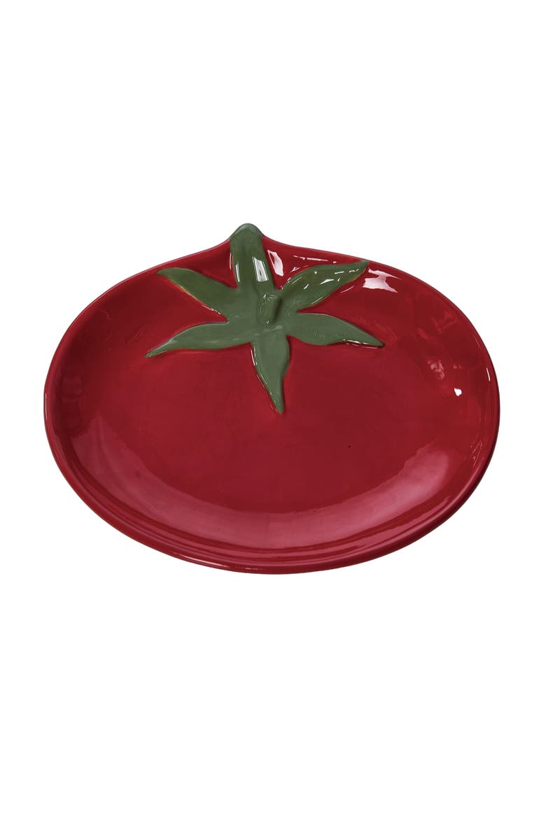 Dolomite Tomato Spoon Rest Red and Green for Spring Serving and Entertaining, Main, color, Red