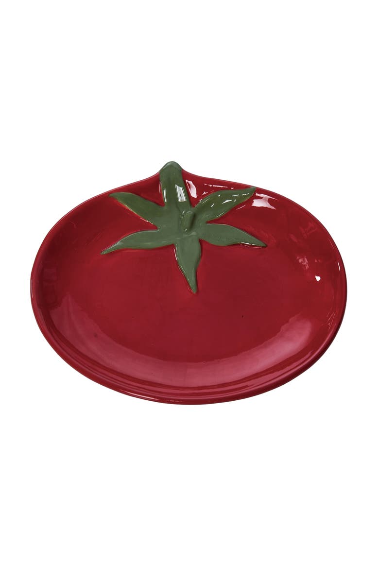 Transpac Dolomite Tomato Spoon Rest Red and Green for Spring Serving and Entertaining, Main, color, Red