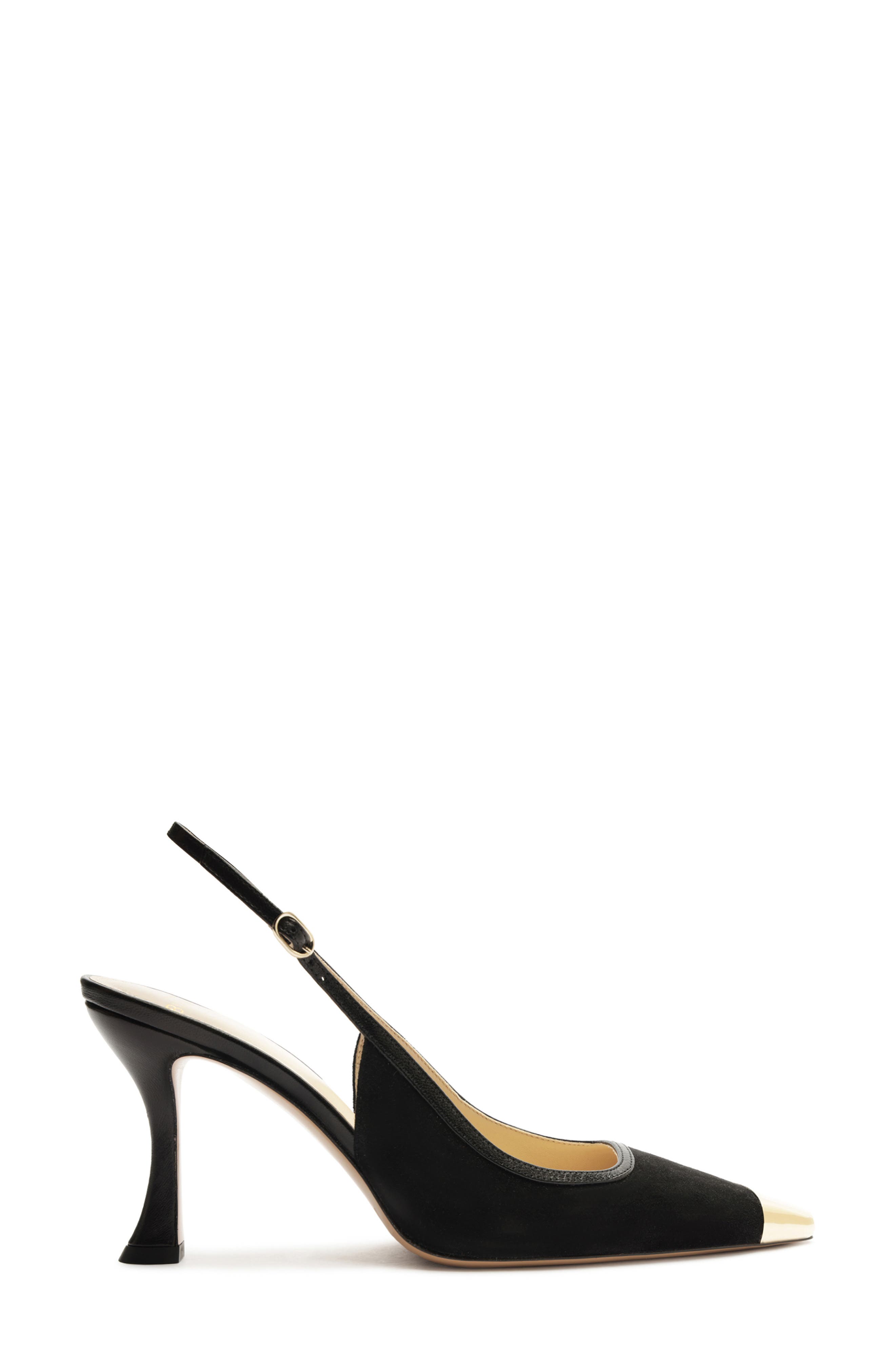 Olivia Cap Toe Slingback Pump, Alternate, color, BLACK/ LIGHT GOLD