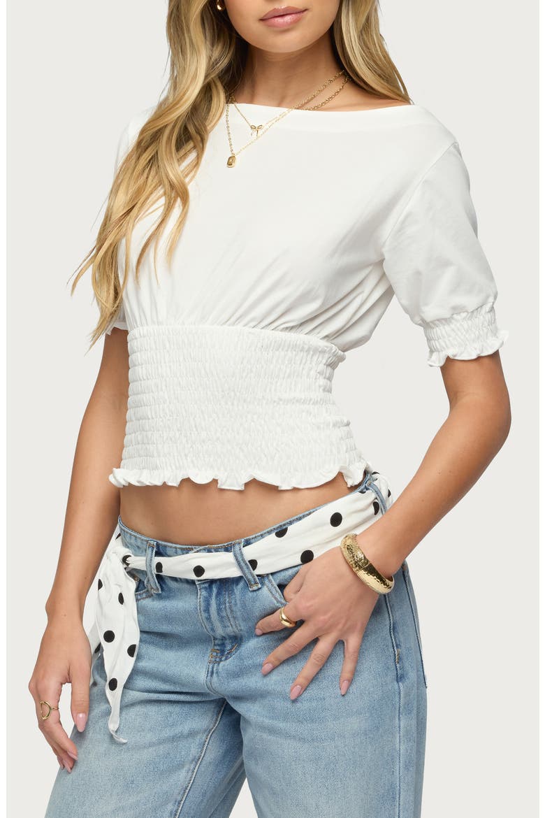Emanuelle Smocked Crop Top, Alternate, color, WHITE