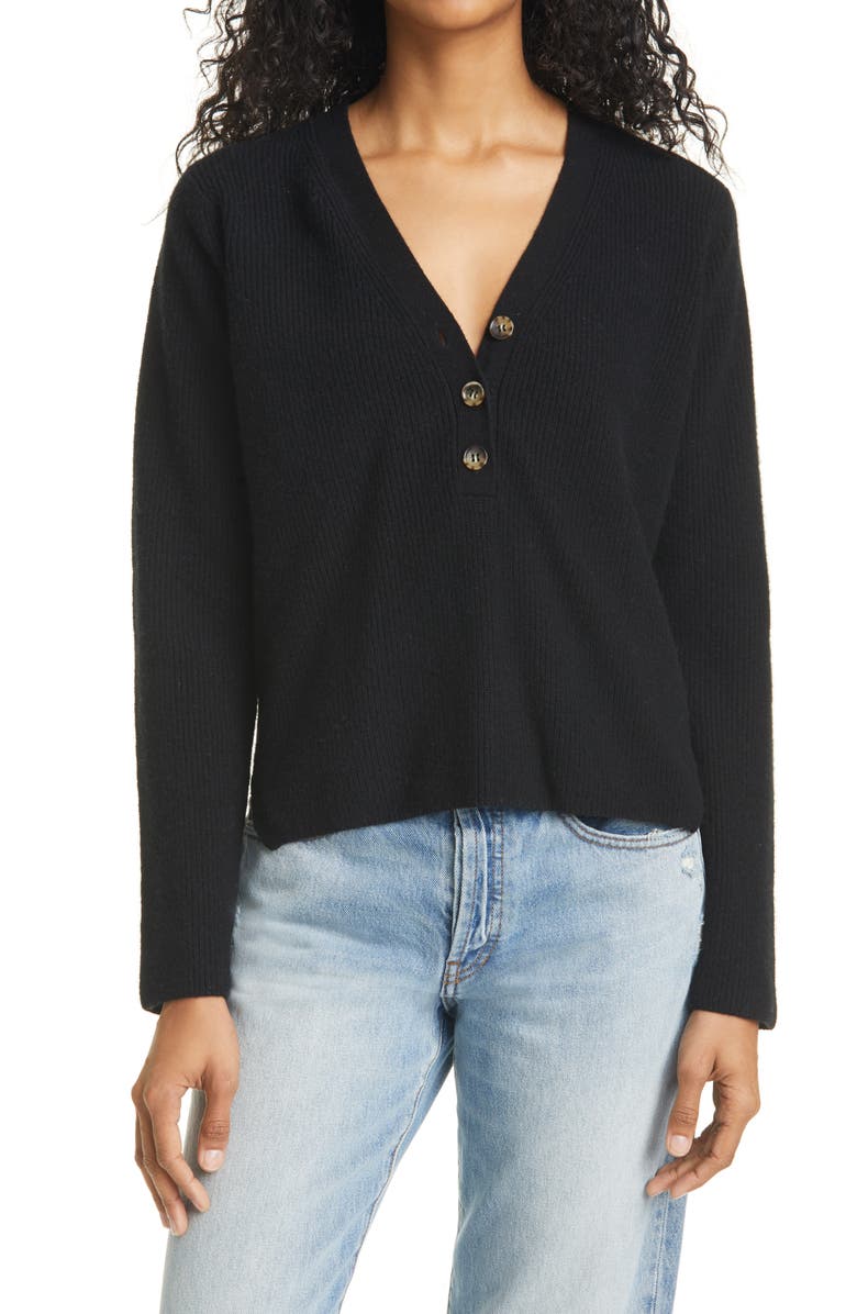Sylvia Cashmere Henley Sweater Pale Grey
