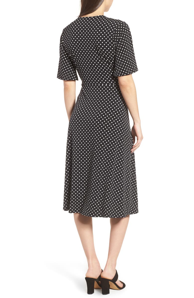 Chaus Flutter Sleeve Polka Dot Dress, Alternate, color, 
