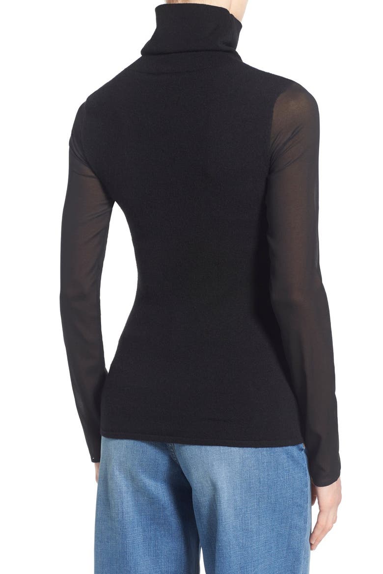 Silk Sleeve Turtleneck Sweater, Alternate, color, BLACK