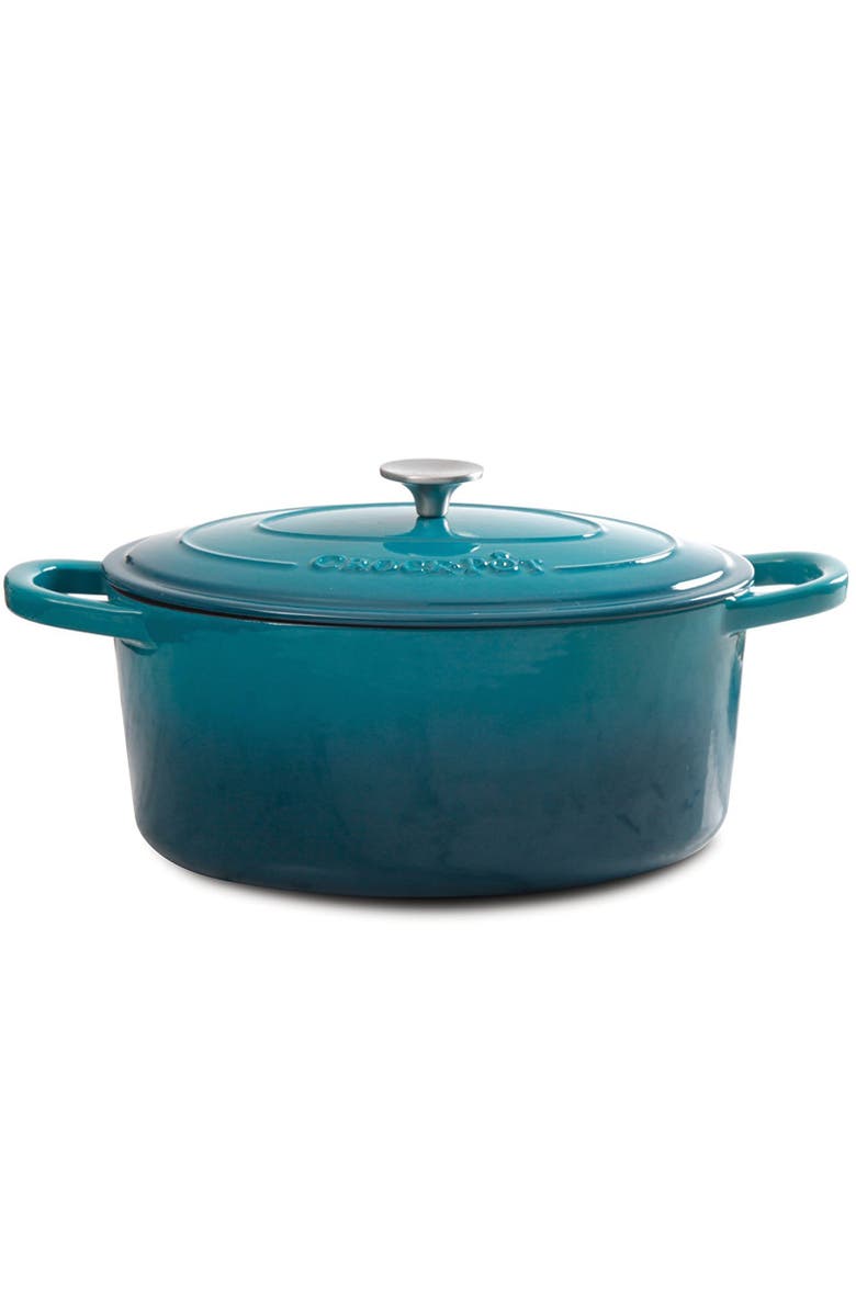 Crock-pot 7 Quart Enameled Cast Iron Oval Dutch Oven, Alternate, color, Blue