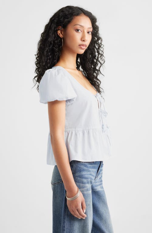 Bp. Tie Front Cotton Poplin Top In Blue