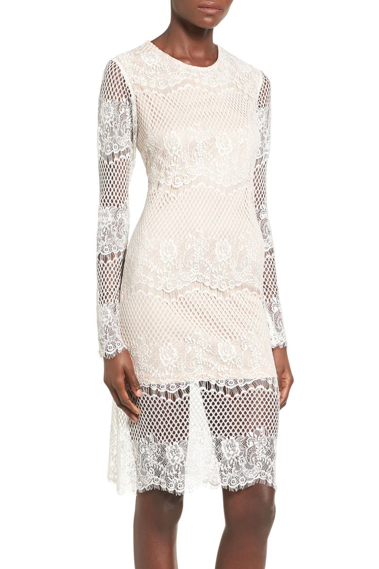 Long Sleeve Lace Midi Dress, Main, color, WHITE LACE