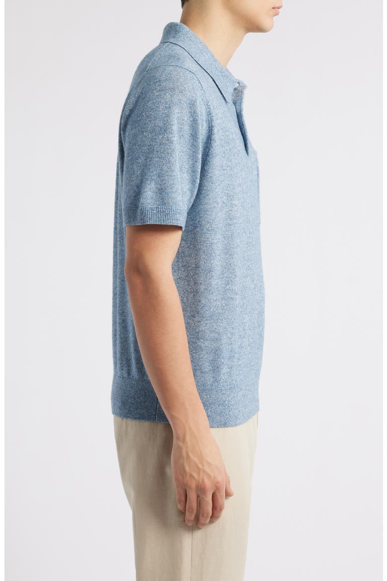 Short Sleeve Linen & Wool Blend Pocket Polo Sweater, Alternate, color, CABO BLUE