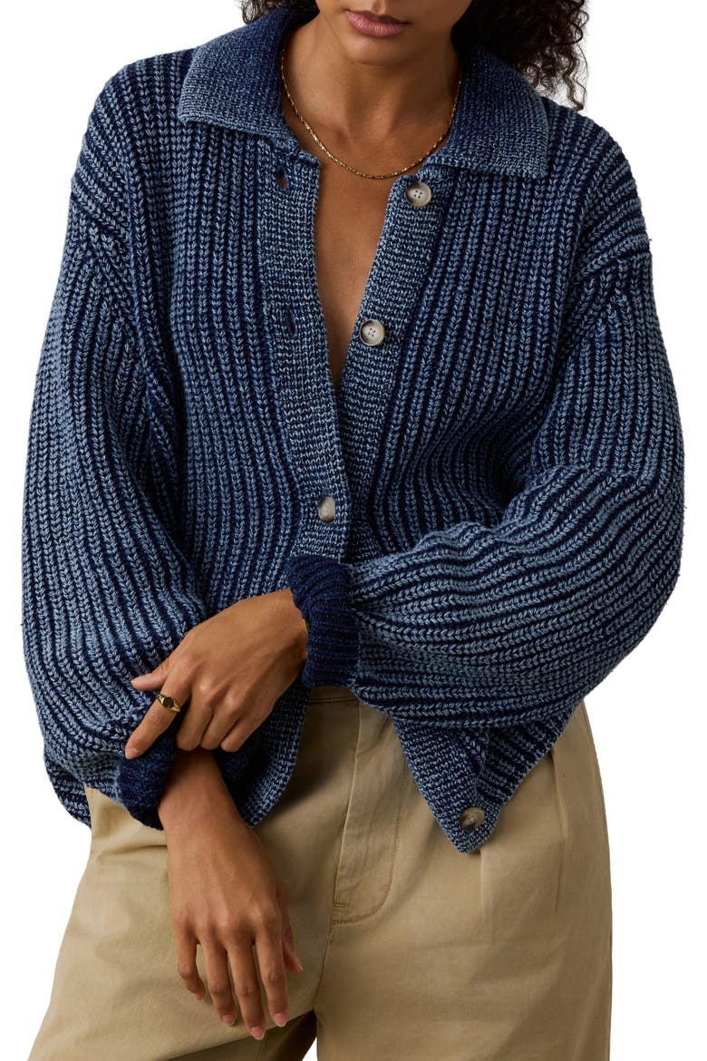 Sunwashed Indigo Cotton Lodge Cardigan, Main, color, MIDNIGHT INDIGO WASH