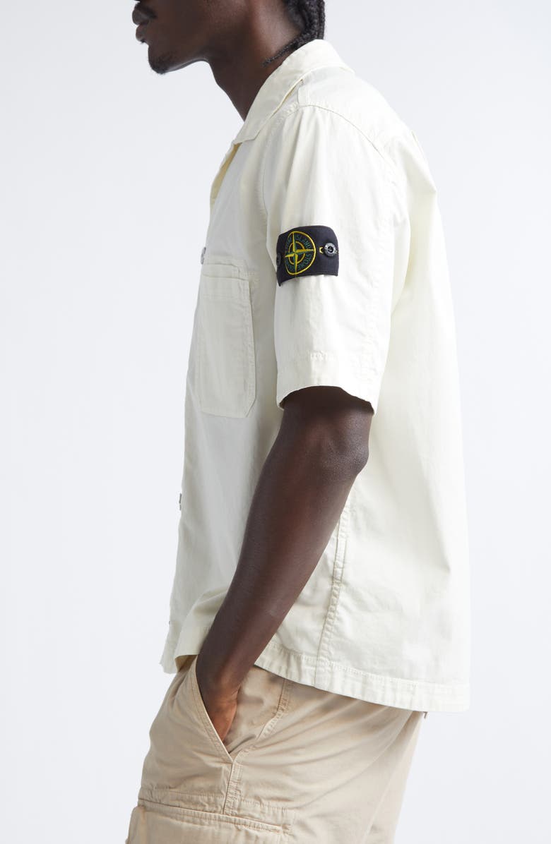 Stone Island Short Sleeve Stretch Cotton Button-Up Shirt, Alternate, color, V0093 Ivory