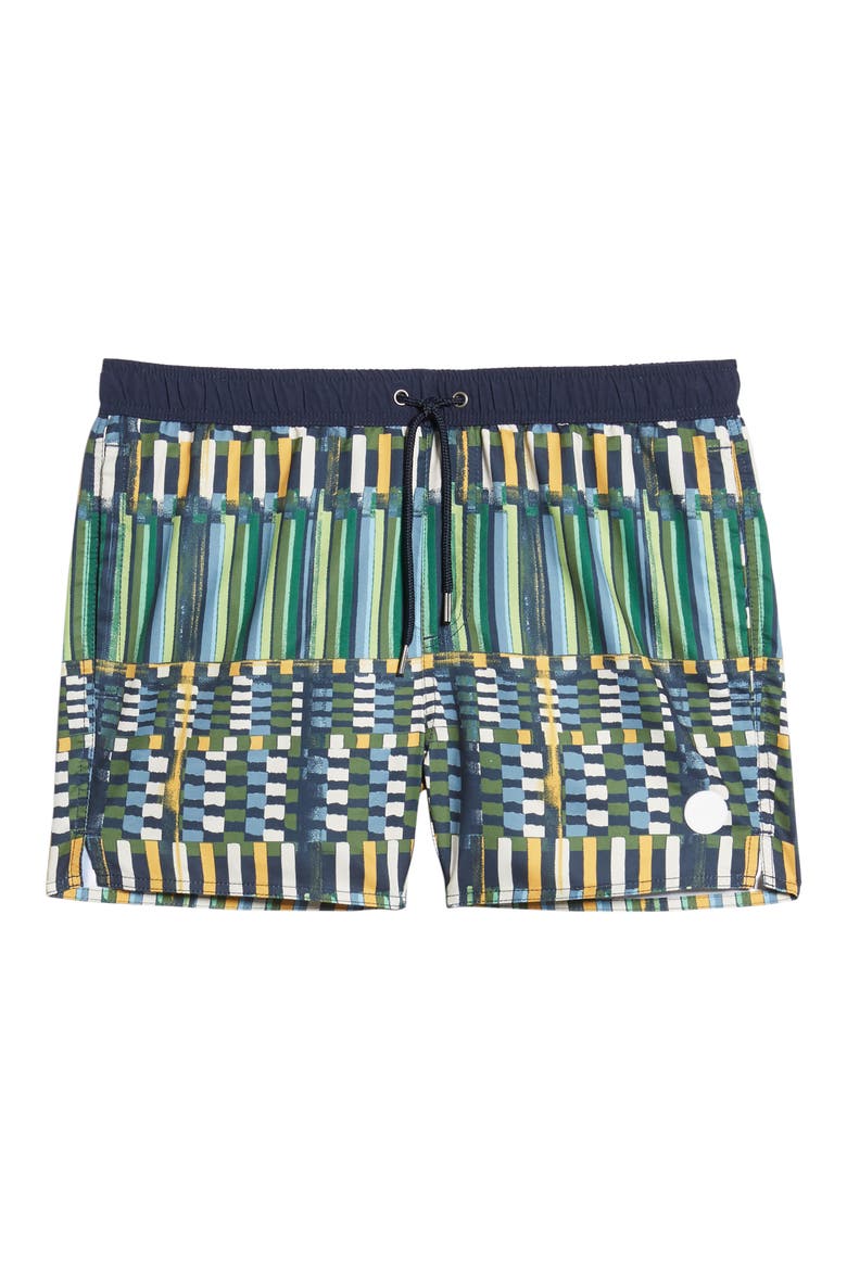 Geo Print Swim Trunks, Alternate, color, GREEN