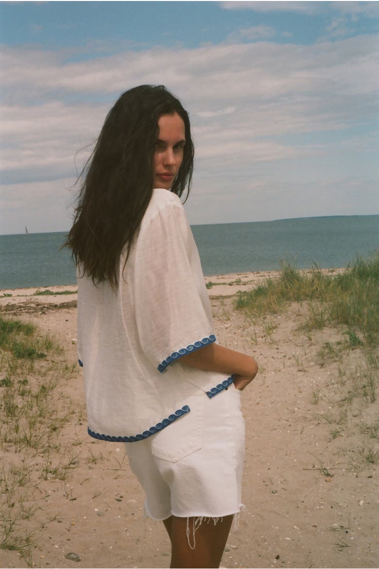 'Evil Eye' Relaxed Crop Cabana Top, Alternate, color, White