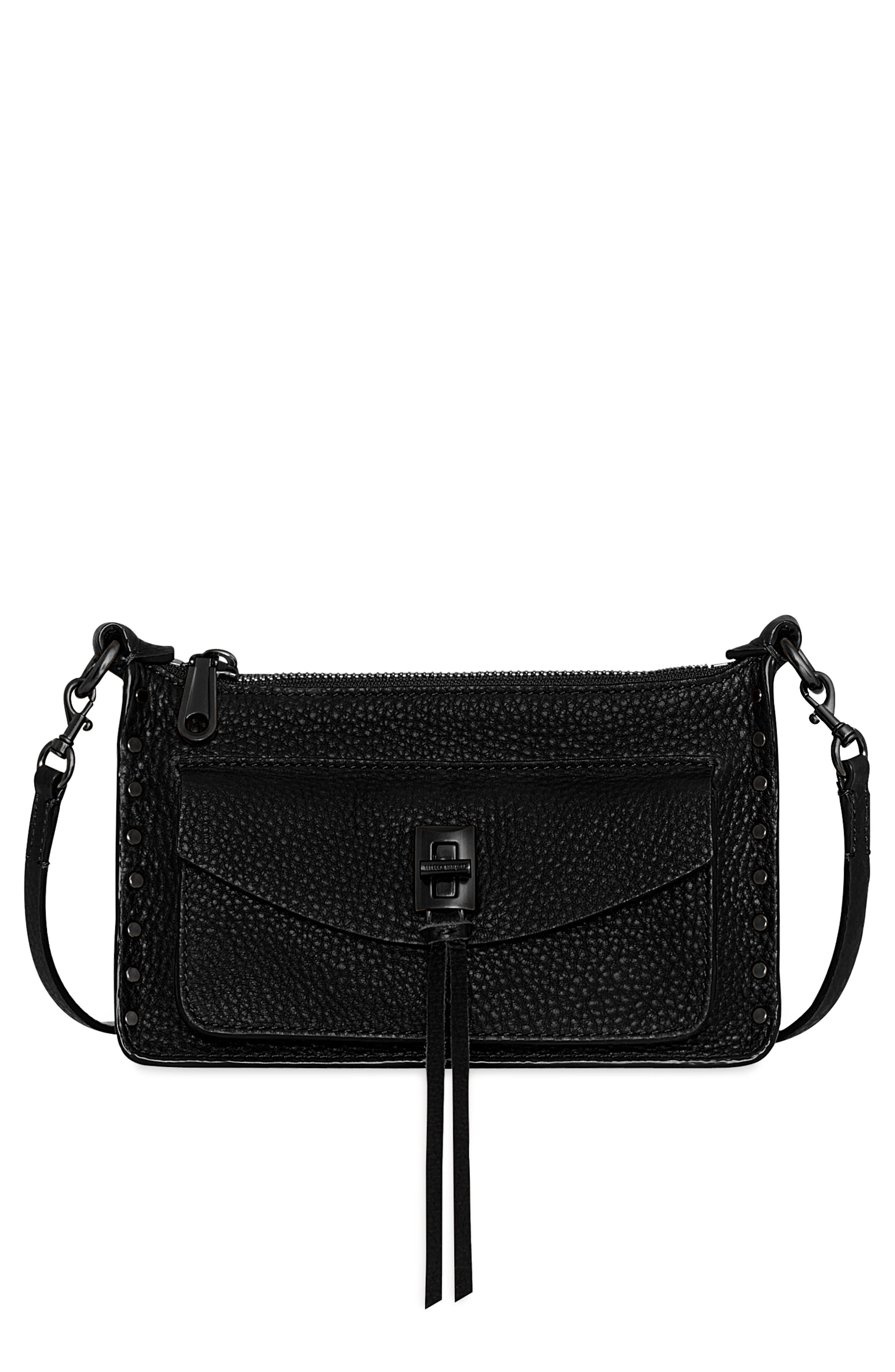 Rebecca Minkoff Mini Darren Leather Crosssbody Bag, Main, color, Black