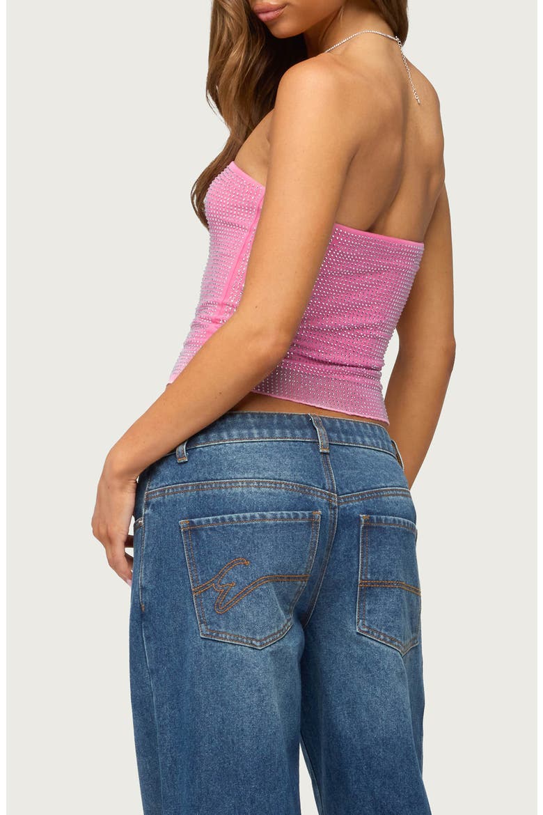 Olea Rhinestone Mesh Tube Top, Alternate, color, PINK