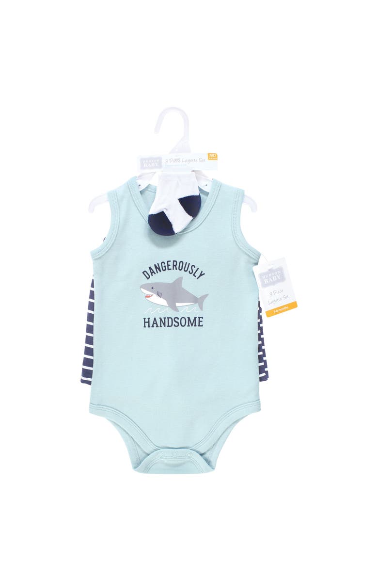 Hudson Baby Bodysuit, Short and Sock, Alternate, color, Handsome Shark