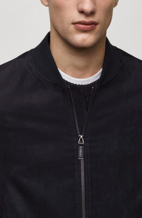 Mango Faux Suede Bomber Jacket In Night Blue