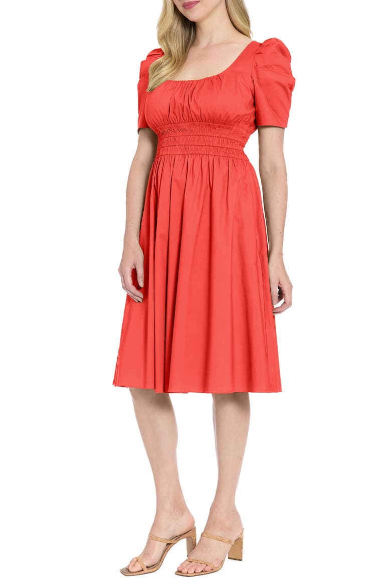 Puff Sleeve Smocked Waist Dress, Alternate, color, CAYENNE