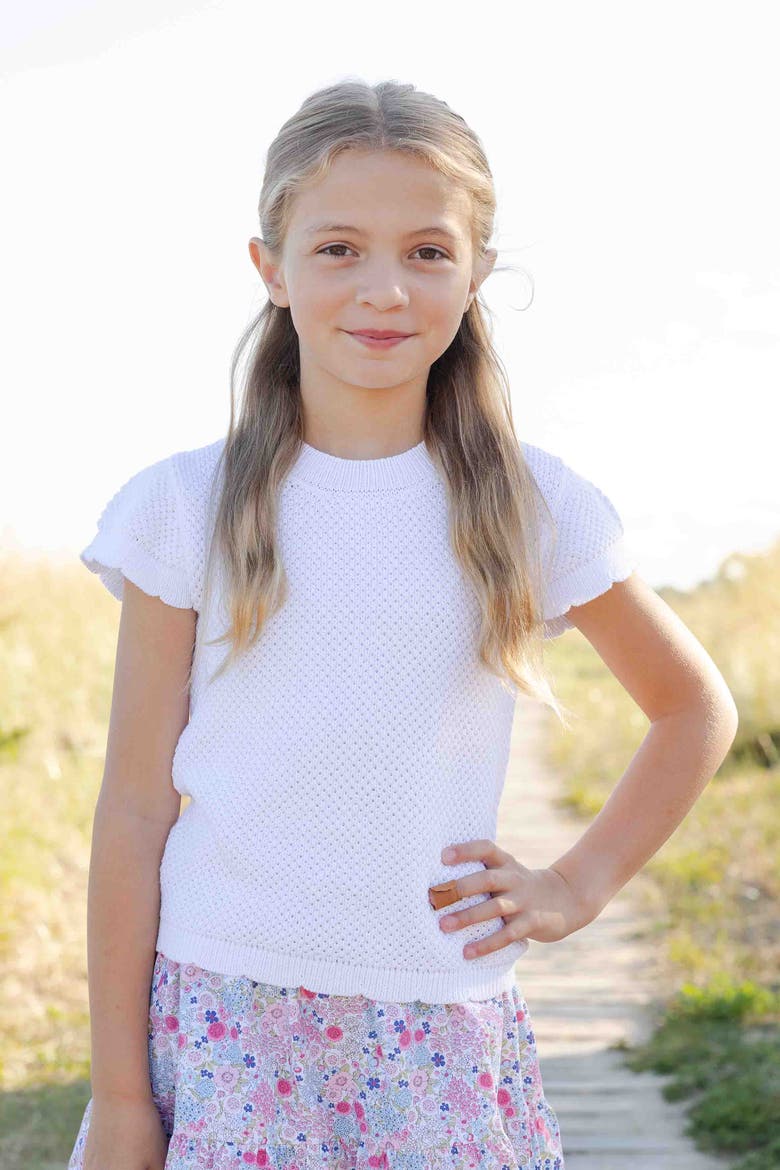 Short Sleeve Sweater with Scallop Edges, Alternate, color, White
