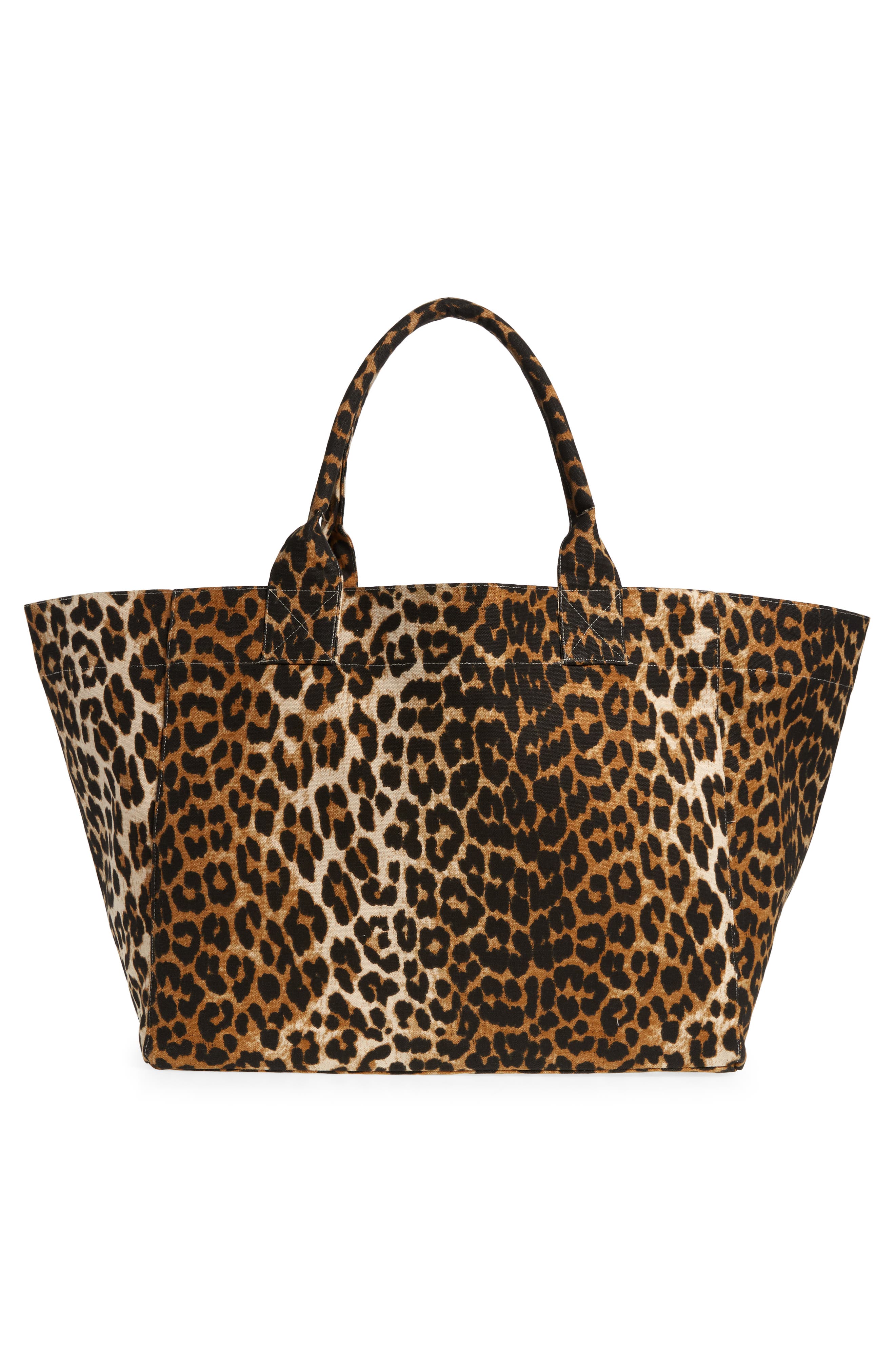 Ganni XXL Leopard Print Recycled Cotton Shopper Tote, Alternate, color, 