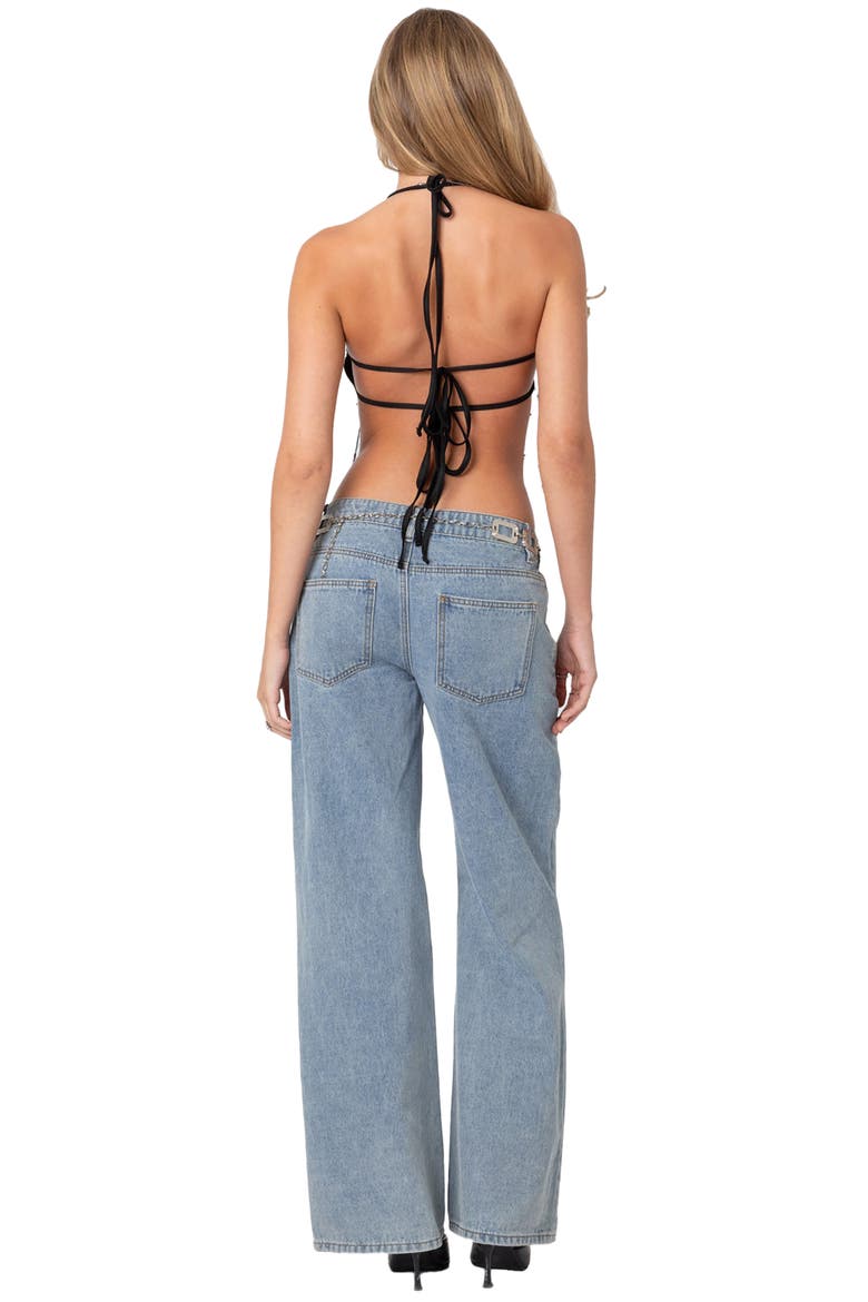 Beaded Open Back Sheer Mesh Halter Top, Alternate, color, BLACK
